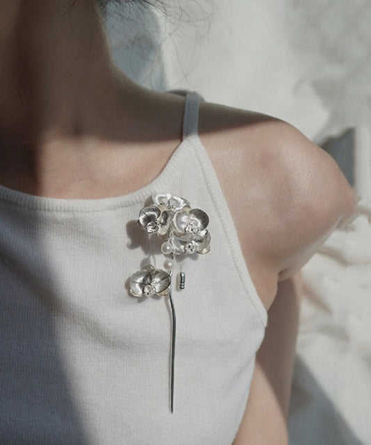 Retro Silk Sterling Silver Butterfly Orchid Brooches