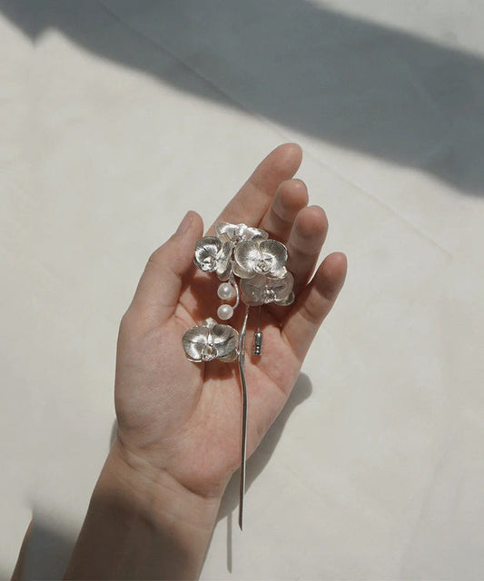 Retro Silk Sterling Silver Butterfly Orchid Brooches