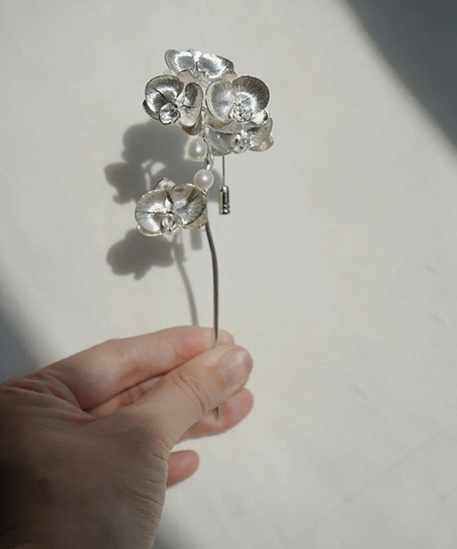 Retro Silk Sterling Silver Butterfly Orchid Brooches