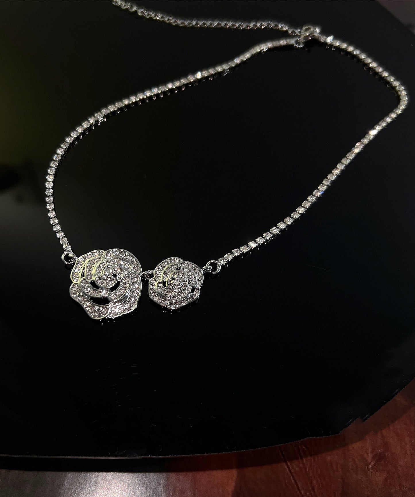 Retro Silk Sterling Silver Zircon Floral Princess Necklace