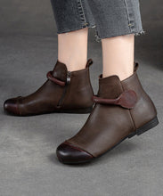 Load image into Gallery viewer, Retro Soft Splicing Ankle Boots Coffee Cowhide Leather