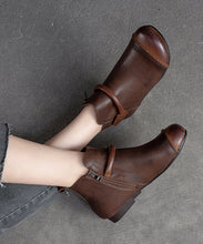 Load image into Gallery viewer, Retro Soft Splicing Ankle Boots Coffee Cowhide Leather