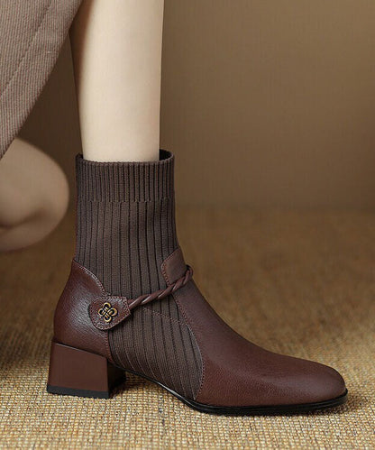 Retro Splicing Boots Brown Sheepskin
