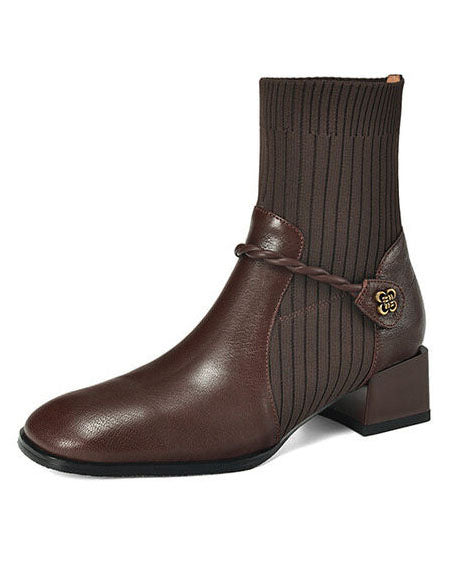 Retro Splicing Boots Brown Sheepskin