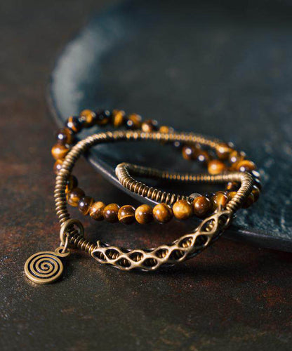Retro Tiger Eye Stone Copper Mixed Multi Loop Bead Unisex Bracelet