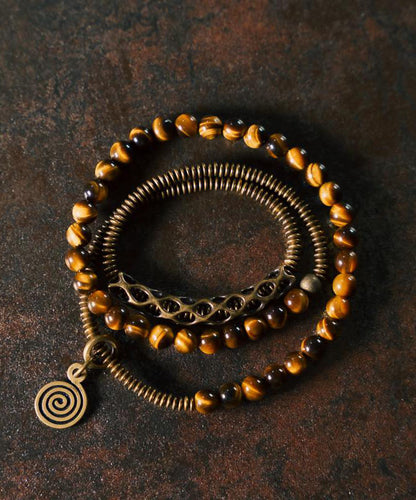 Retro Tiger Eye Stone Copper Mixed Multi Loop Bead Unisex Bracelet