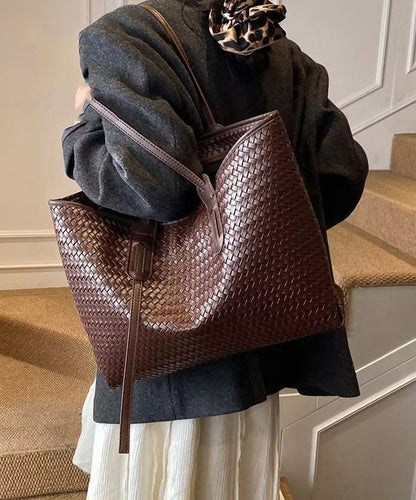 Retro Weave Design Large Capacity Faux Leather Women Handbags