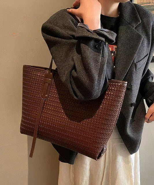 Retro Weave Design Large Capacity Faux Leather Women Handbags