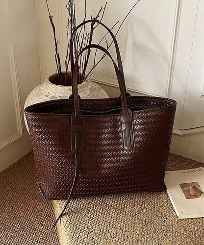 Retro Weave Design Large Capacity Faux Leather Women Handbags