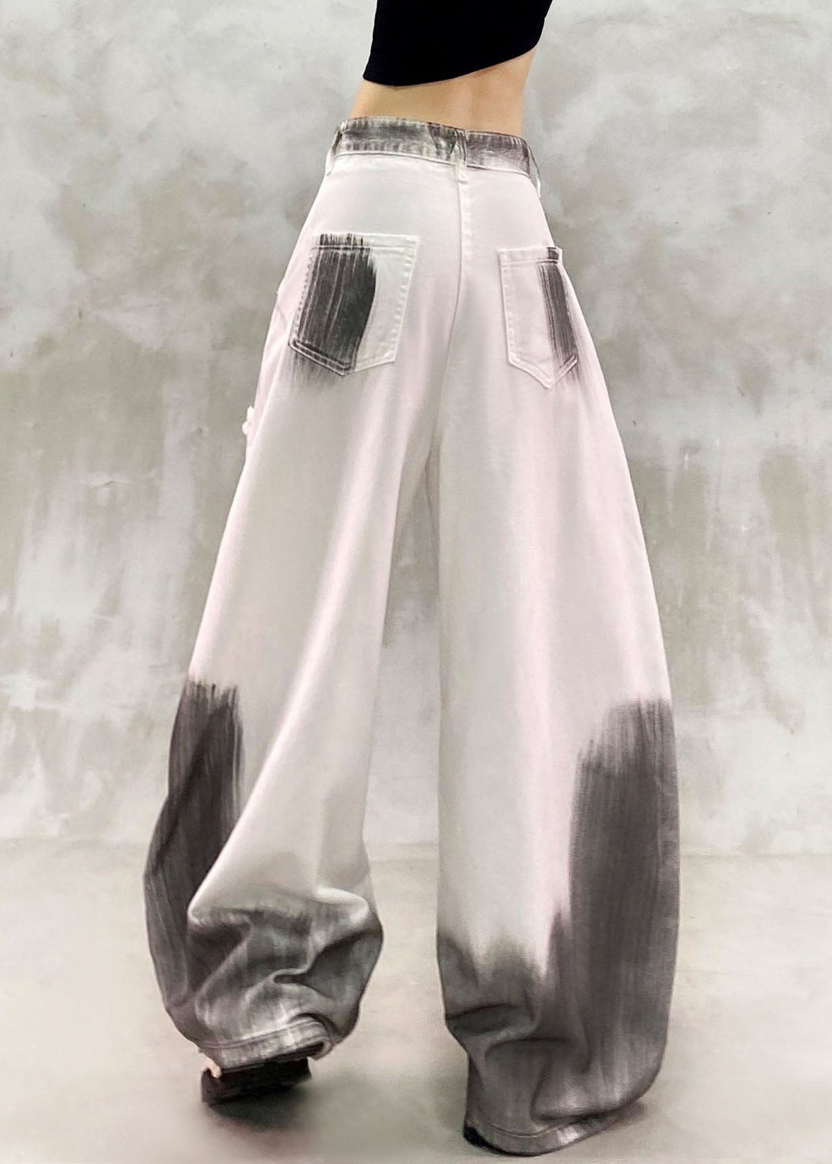 Retro White High Waist Hole Wide Leg Jeans