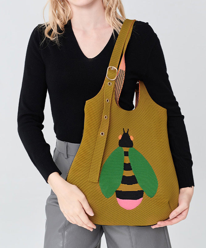 Retro Yellow Solid Durable Little Bee Embroidered Cotton Shoulder Bags