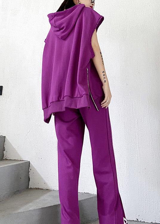 Retro women's sweater and trousers rose purple fashion two piece set - SooLinen