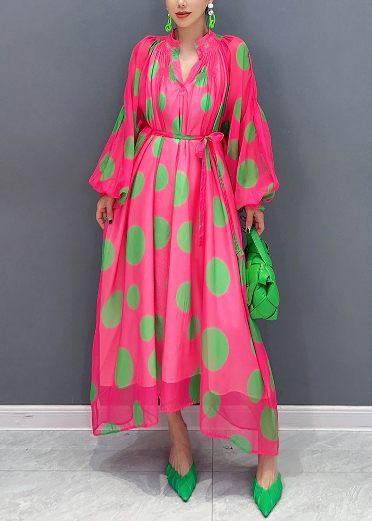 Romantic Art Theme Red Dot Chiffon Dress Fall