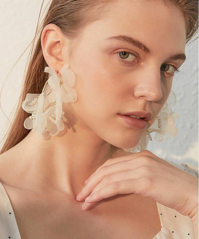 Romantic Organza Sheer Flower Cluster Dangle Earrings