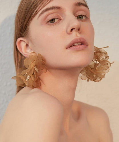 Romantic Organza Sheer Flower Cluster Dangle Earrings