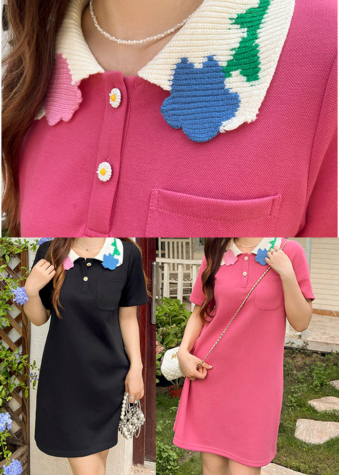Rose Patchwork Cotton Tea Dress Peter Pan Collar Summer
