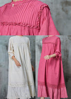 Rose Patchwork Linen Robe Dresses Ruffled Wrinkled Spring