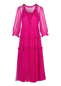 Rose Patchwork Silk Two Piece Set Dresses Ruffled Bracelet Sleeve
