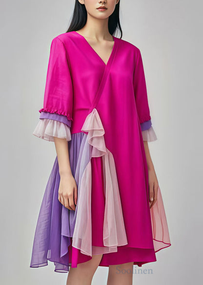 Rose Patchwork Tulle Cotton Tea Dress Asymmetrical Summer