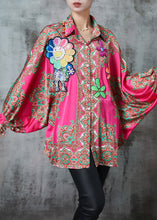 Load image into Gallery viewer, Rose Print Chiffon Tops Oversized Batwing Sleeve