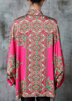 Rose Print Chiffon Tops Oversized Batwing Sleeve