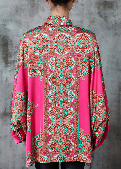 Rose Print Chiffon Tops Oversized Batwing Sleeve