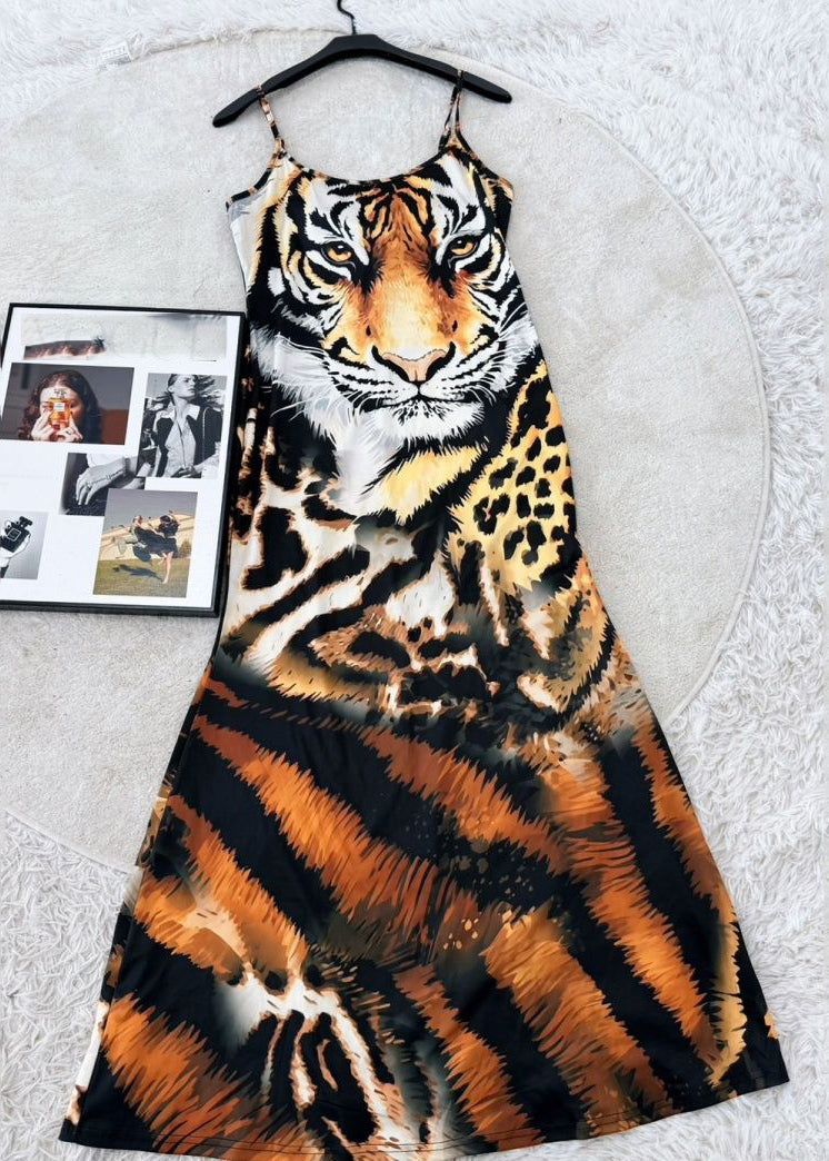 Sexy Animal Print Maxi Spaghetti Strap Dresses Summer