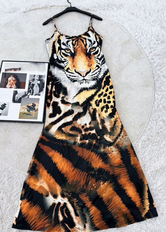 Sexy Animal Print Maxi Spaghetti Strap Dresses Summer