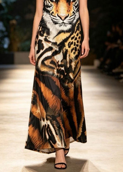 Sexy Animal Print Maxi Spaghetti Strap Dresses Summer