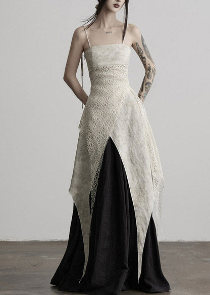 Sexy Apricot Asymmetrical Patchwork Long Spaghetti Strap Dress Summer