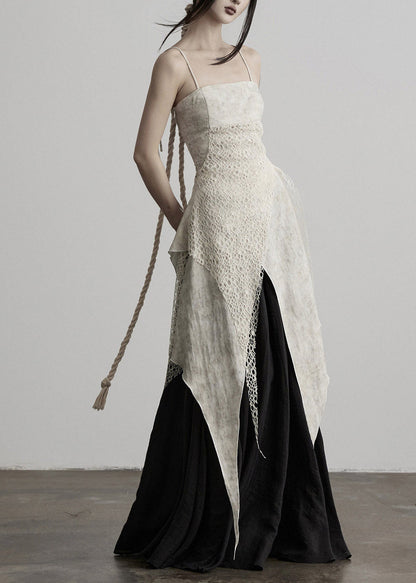 Sexy Apricot Asymmetrical Patchwork Long Spaghetti Strap Dress Summer