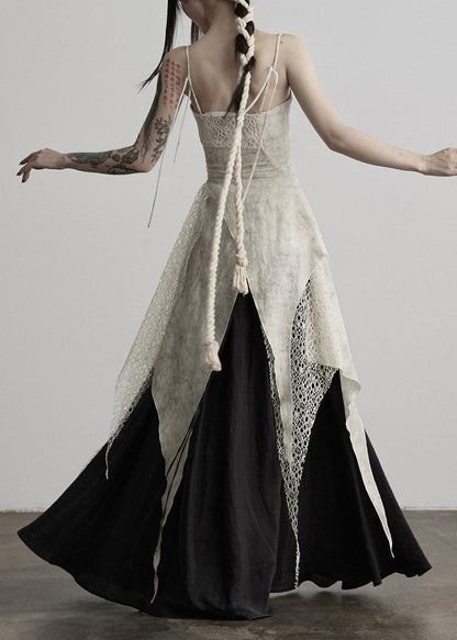 Sexy Apricot Asymmetrical Patchwork Long Spaghetti Strap Dress Summer