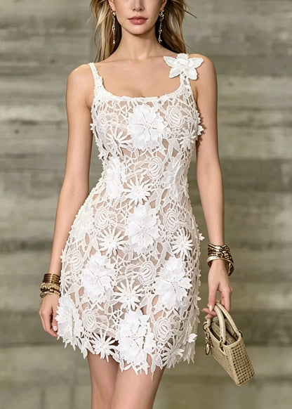 Sexy Apricot Floral Slim Fit Lace Spaghetti Strap Dresses Summer