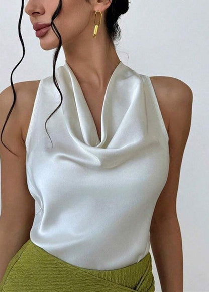 Sexy Apricot Patchwork Satin T Shirt Sleeveless