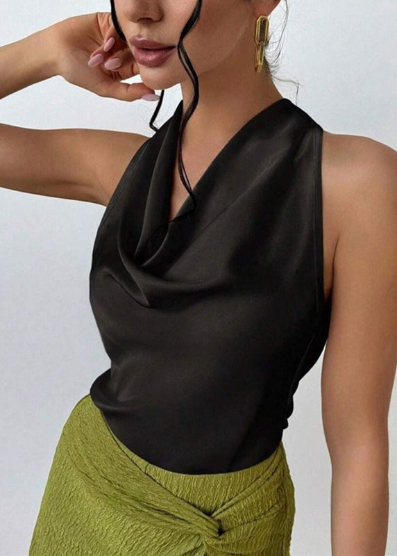 Sexy Apricot Patchwork Satin T Shirt Sleeveless