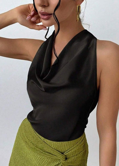 Sexy Apricot Patchwork Satin T Shirt Sleeveless