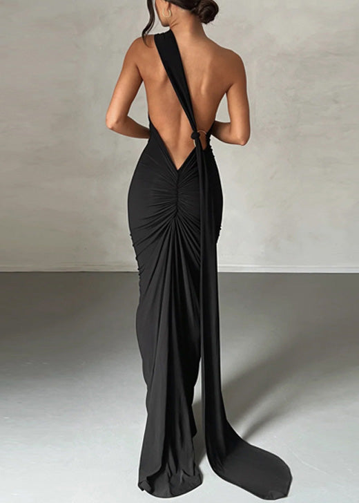 Sexy Backless Green Slim Fit Long Dress Sleeveless
