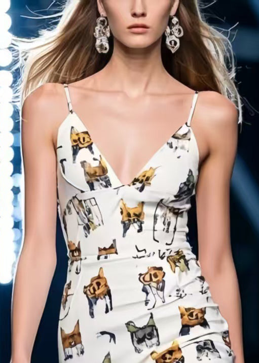 Sexy Beige Anmial Print Chiffon Mini Dress Summer