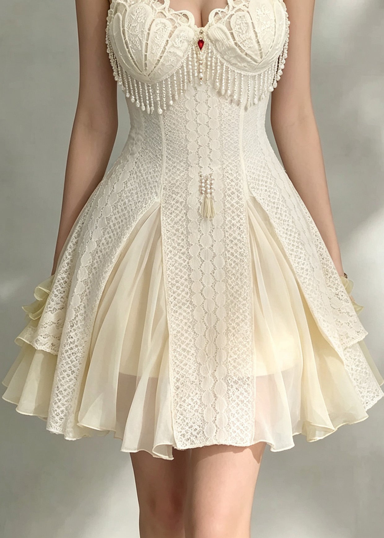 Sexy Beige Tassel Patchwork Mid Spaghetti Strap Dress Sleeveless
