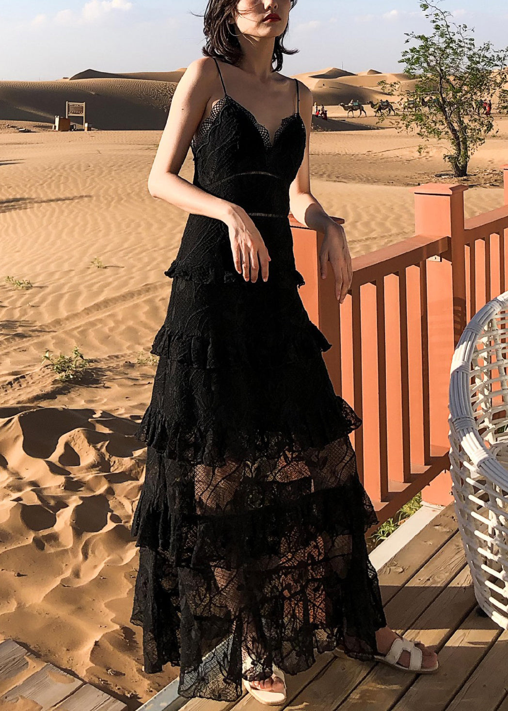 Sexy Black Backless High Waist Lace Spaghetti Strap Dress Sleeveless