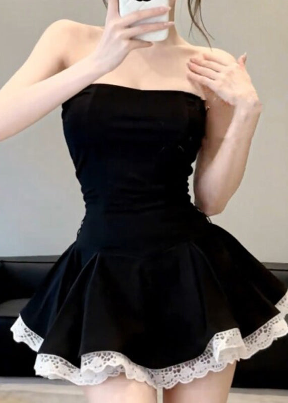 Sexy Black Cold Shoulder Patchwork Mid Dress Summer