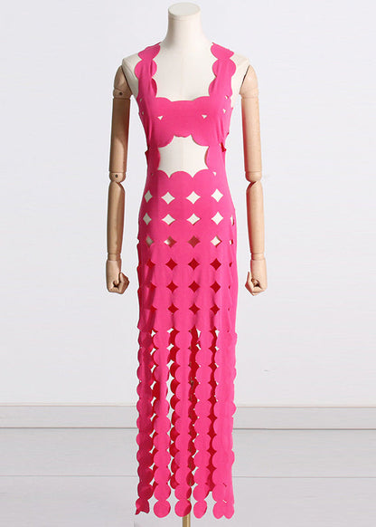 Sexy Black Hollow Out Backless Cotton Spaghetti Strap Dress Sleeveless