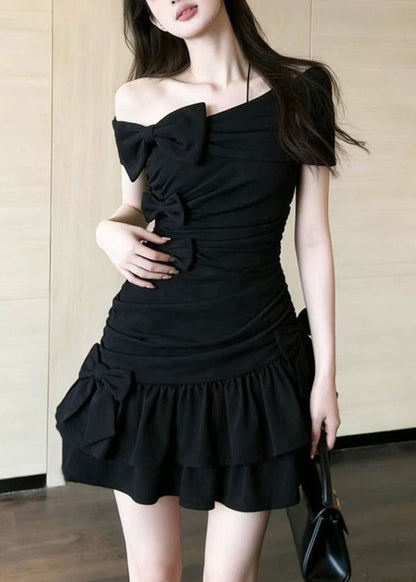 Sexy Black One Shoulder Bow Mid Dress Summer