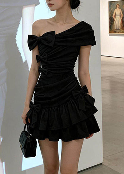 Sexy Black One Shoulder Bow Mid Dress Summer