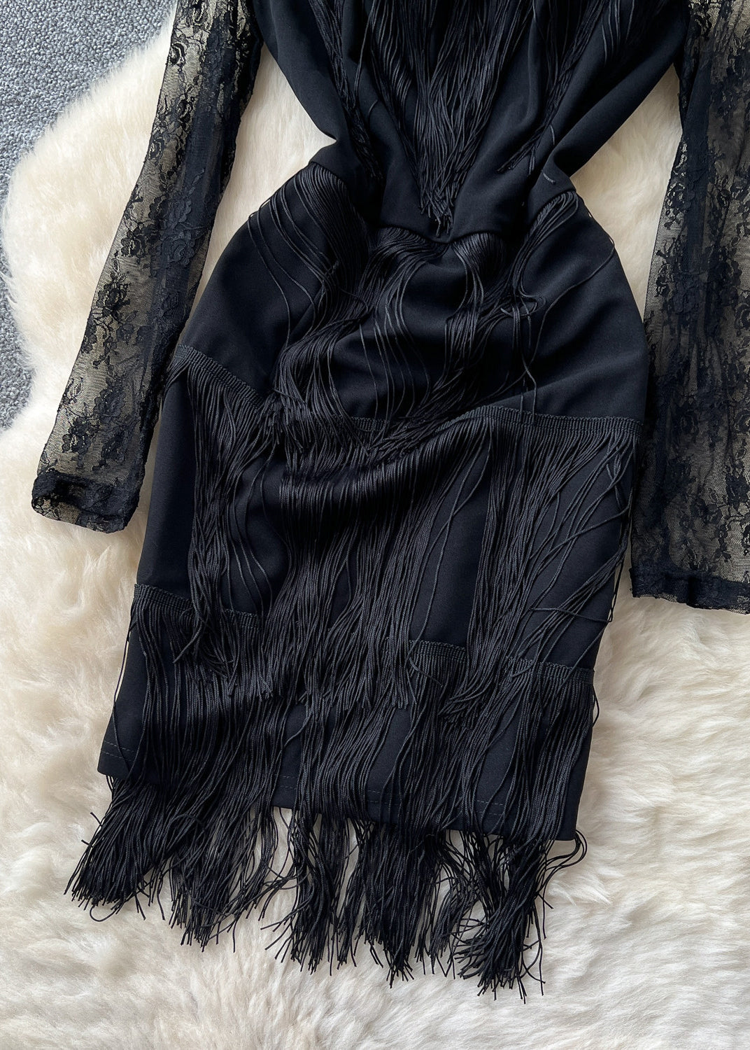 Sexy Black Tasseled Patchwork Lace Tea Dress Summer