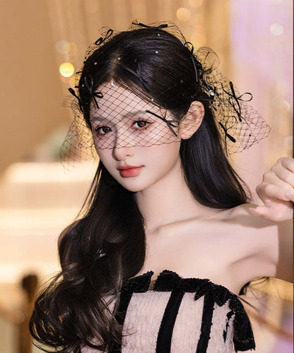 Sexy Black Tulle Zircon Bow HairPiece