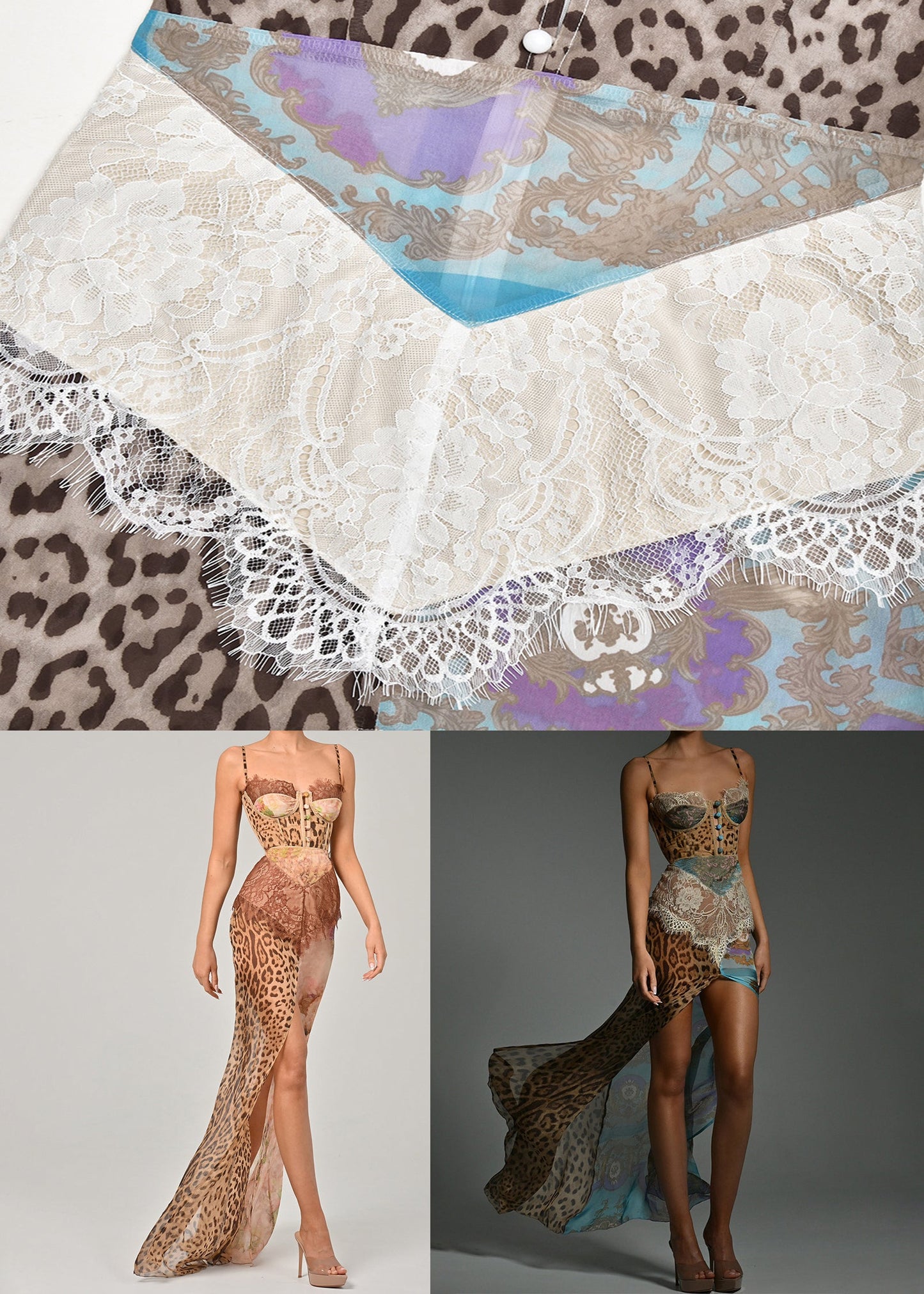 Sexy Blue Leopard Lace Patchwork Chiffon Spaghetti Strap Dress Sleeveless