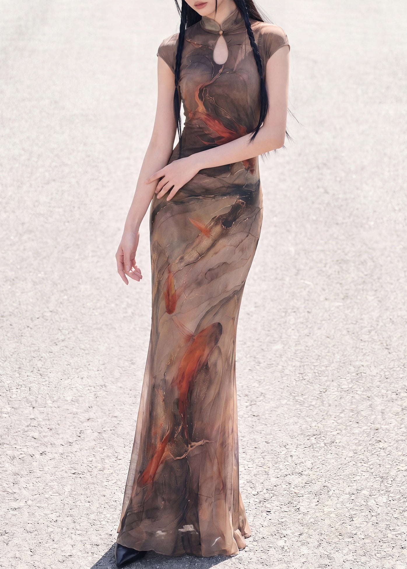 Sexy Chocolate Print Flattering Knit Maxi Dress Summer