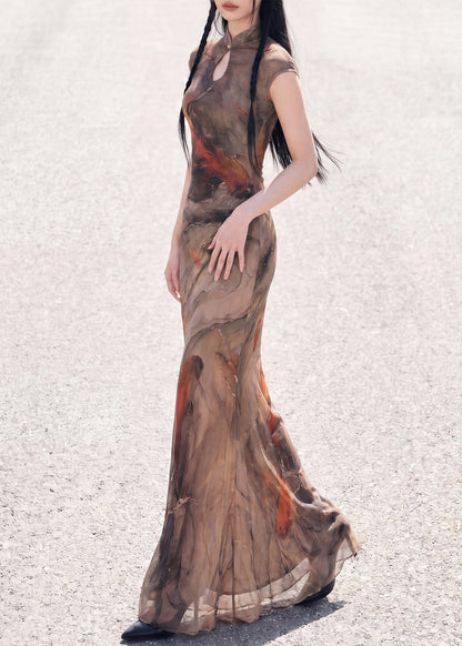 Sexy Chocolate Print Flattering Knit Maxi Dress Summer