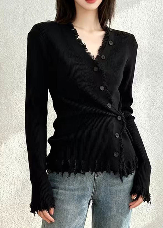 Sexy Coffee V Neck Button Cotton Knit Cardigans Spring